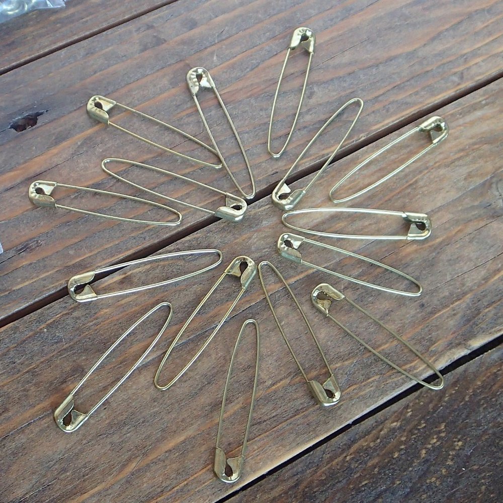 Vintage 1990s Brass Large Safety Pins Metal Pin BUNDLE LOT (15) Total